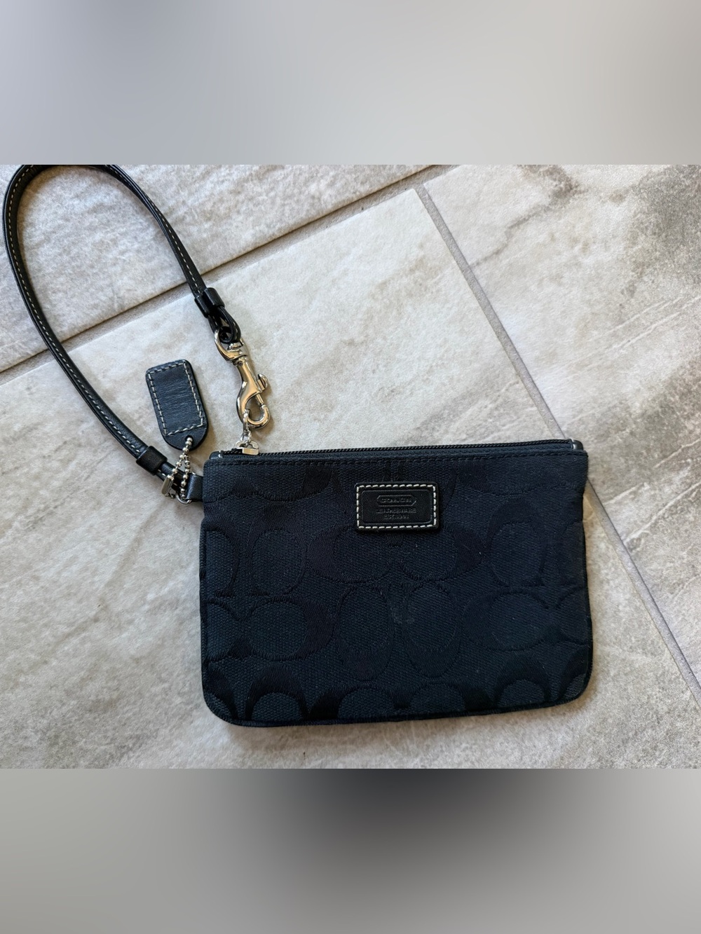 Coach Black Signature C Logo Wristlet with Detachable Strap